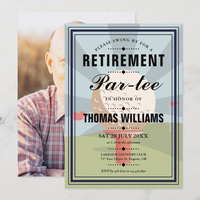 Classic Golf Retirement Partee Party Photo Invitation (Front/Back)