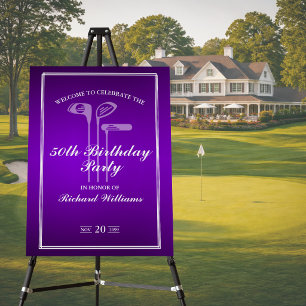 Classic Golf Theme Purple White 50th Birthday Foam Board