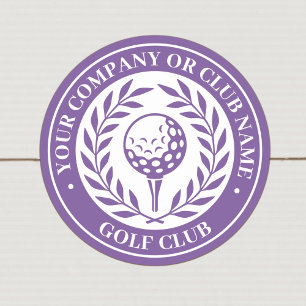 Classic Golf Victory Wreath Custom Name Purple Round Sticker