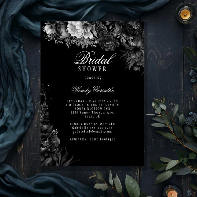Classic Gothic Black Bridal Shower Invitation | Zazzle