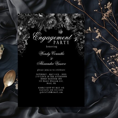 Classic Gothic Black Engagement Party Invitation