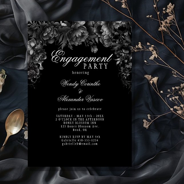 Classic Gothic Black Engagement Party Invitation (Creator Uploaded)