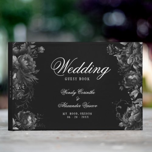 Classic Gothic Black Monogram Crest Wedding Guest Book