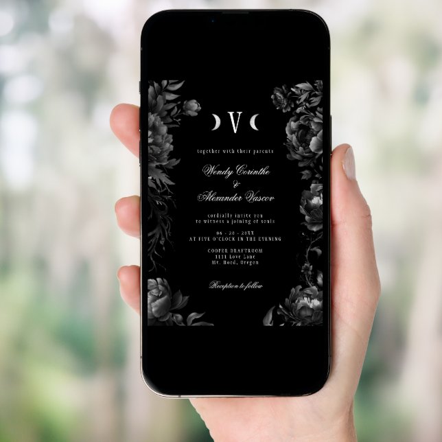 Classic Gothic Black Moon Monogram Wedding Invitation (Front Digital)
