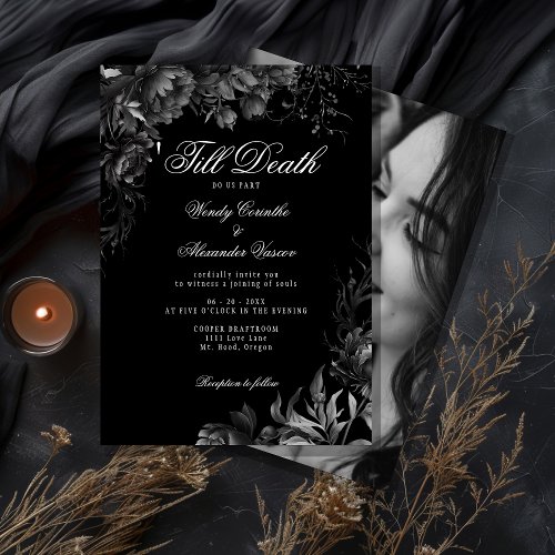 Classic Gothic Black Till Death Wedding Photo Invitation