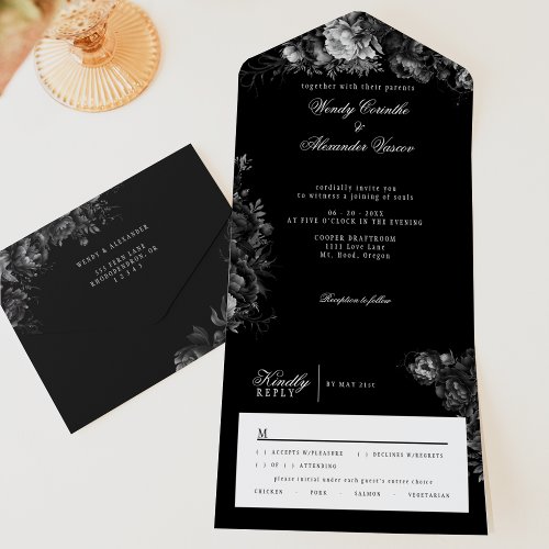 Classic Gothic Black Wedding All In One Invitation