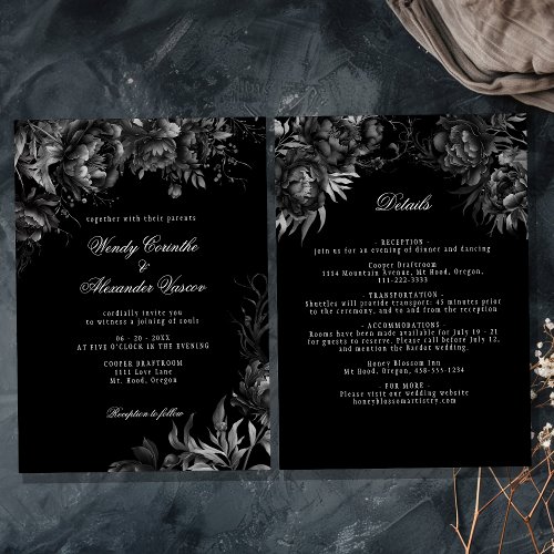 Classic Gothic Black Wedding Details and Invitation