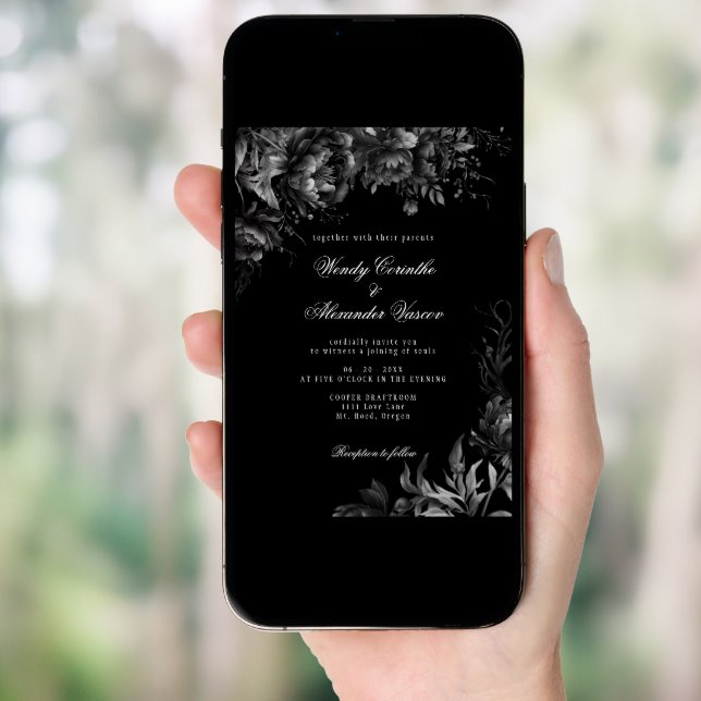 Classic Gothic Black Wedding Details and Invitation (Front Digital)