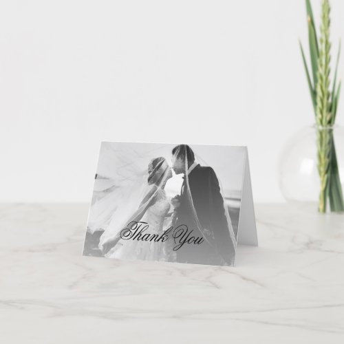 Classic Gothic Black Wedding Photo Folded Thank You Card