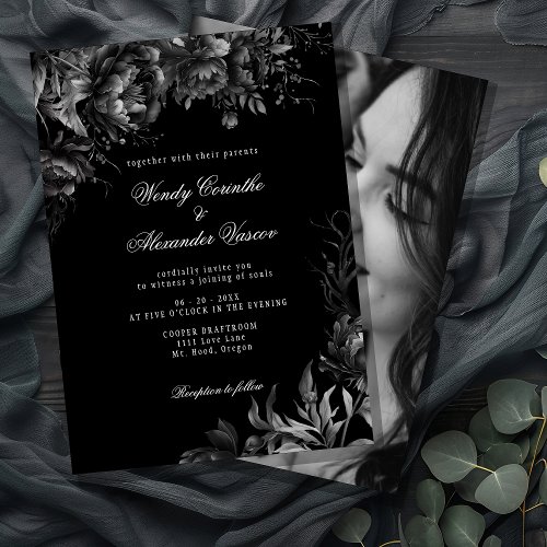 Classic Gothic Black Wedding Photo Invitation