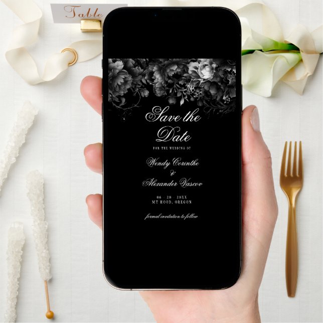 Classic Gothic Black Wedding Photo Save The Date (Front Digital)