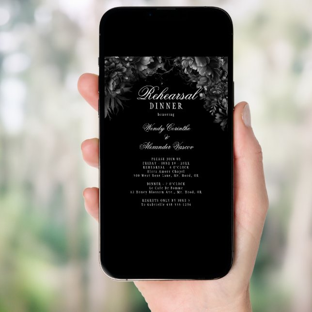 Classic Gothic Black Wedding Rehearsal Dinner Invitation (Front Digital)