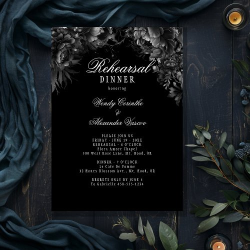 Classic Gothic Black Wedding Rehearsal Dinner Invitation