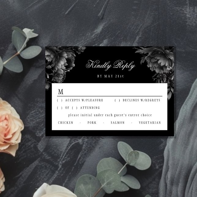 Classic Gothic Black Wedding RSVP Card (Creator Uploaded)