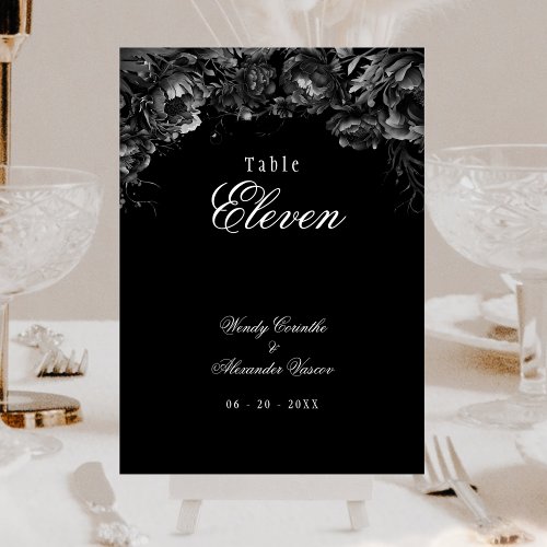 Classic Gothic Black Wedding Table Number Card