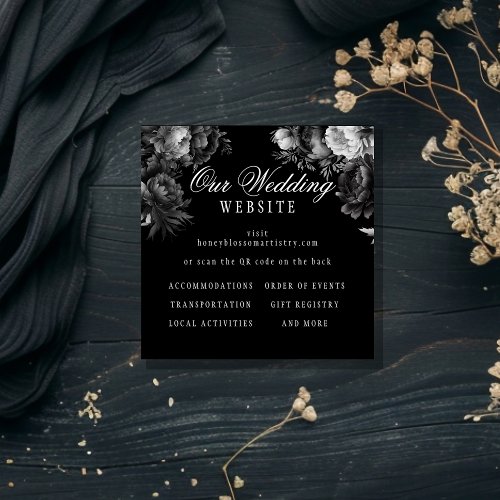 Classic Gothic Black Wedding Website QR Code Enclosure Card