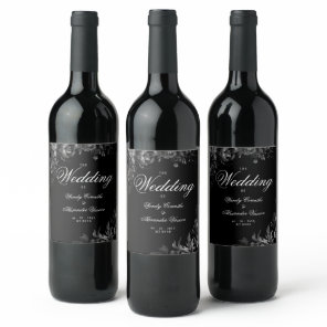 Classic Gothic Black Wedding Wine Label