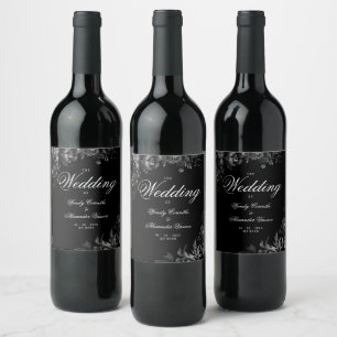 Classic Gothic Black Wedding Wine Label