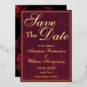 Classic Gothic Elegant Burgundy Gold Save The Date Foil Invitation