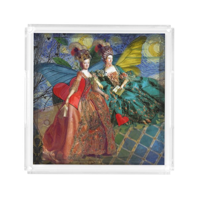 Classic Gothic Gemini Whimsical Butterfly Woman Acrylic Tray (Front)
