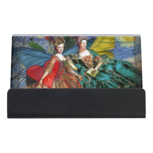 Classic Gothic Gemini Whimsical Butterfly Woman Desk Business Card Holder