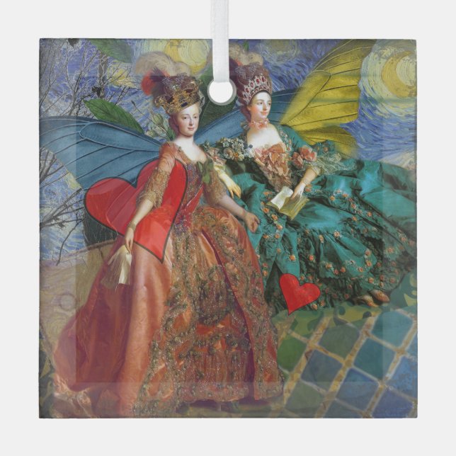 Classic Gothic Gemini Whimsical Butterfly Woman Glass Ornament (Front)