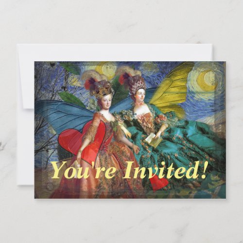 Classic Gothic Gemini Whimsical Butterfly Woman Invitation
