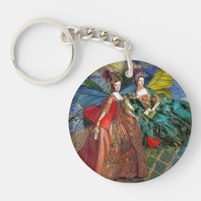 Classic Gothic Gemini Whimsical Butterfly Woman Keychain (Front)