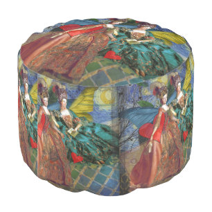 Classic Gothic Gemini Whimsical Butterfly Woman Pouf