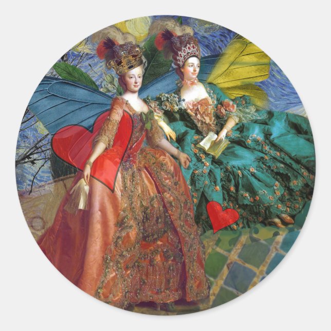 Classic Gothic Gemini Whimsical Butterfly Woman Round Sticker (Front)