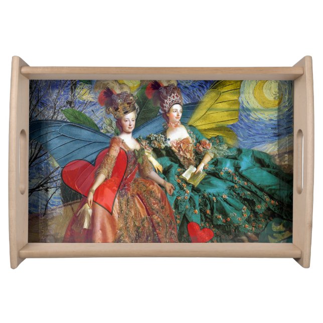 Classic Gothic Gemini Whimsical Butterfly Woman Serving Tray (Front)