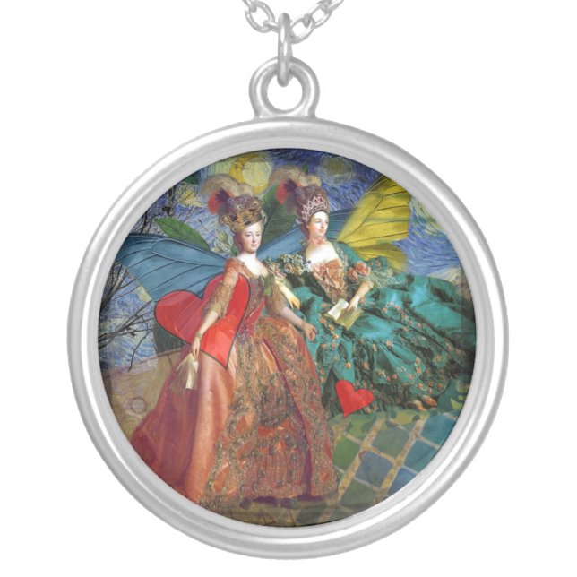 Classic Gothic Gemini Whimsical Butterfly Woman Silver Plated Necklace (Front)