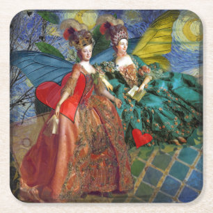Classic Gothic Gemini Whimsical Butterfly Woman Square Paper Coaster