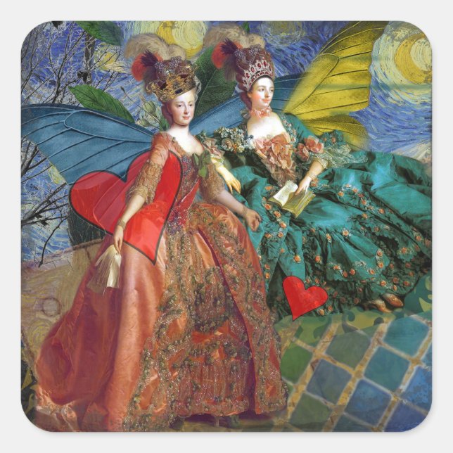 Classic Gothic Gemini Whimsical Butterfly Woman Square Sticker (Front)