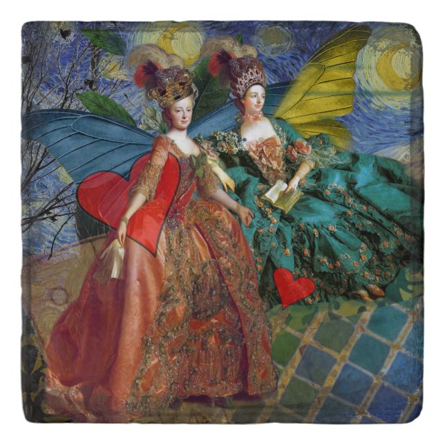 Classic Gothic Gemini Whimsical Butterfly Woman Trivet (Front)