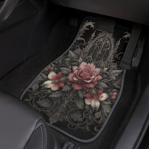 Classic Gothic Rose Fine Art Botanical Painting Car Floor Mat