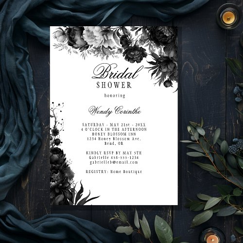 Classic Gothic White Bridal Shower Invitation