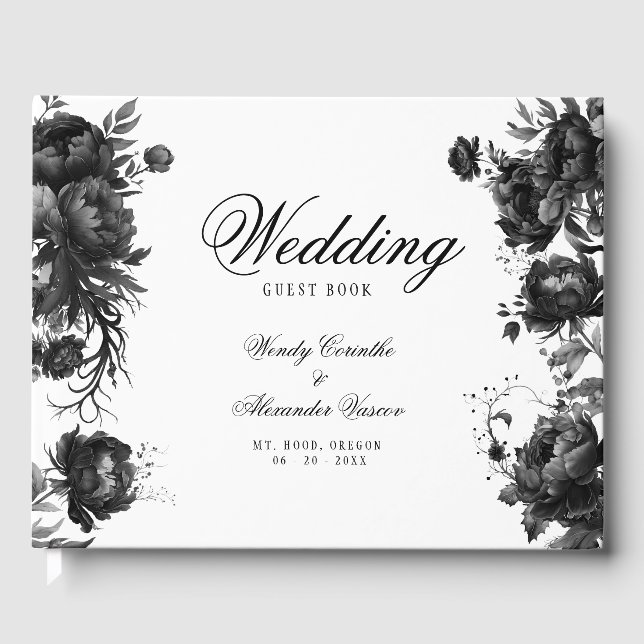 Classic Gothic White Monogram Crest Wedding Guest Book (Front)