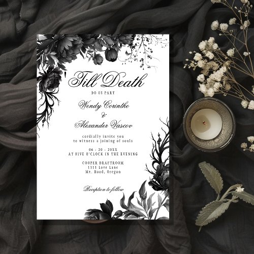 Classic Gothic White Till Death Wedding Invitation