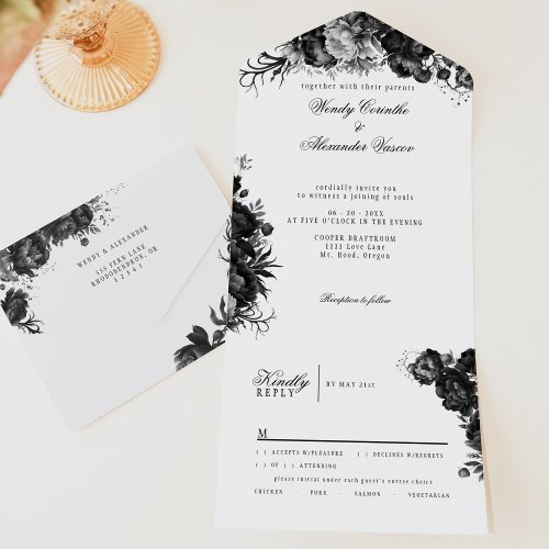 Classic Gothic White Wedding All In One Invitation