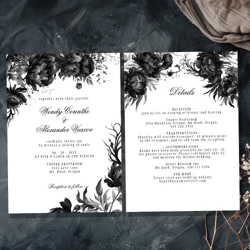 Classic Gothic White Wedding Details and Invitation