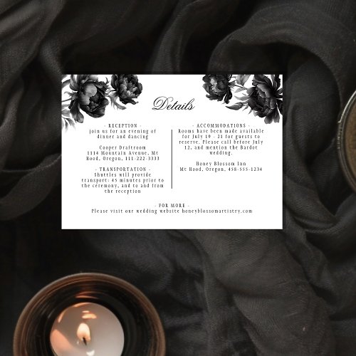 Classic Gothic White Wedding Details Enclosure Card