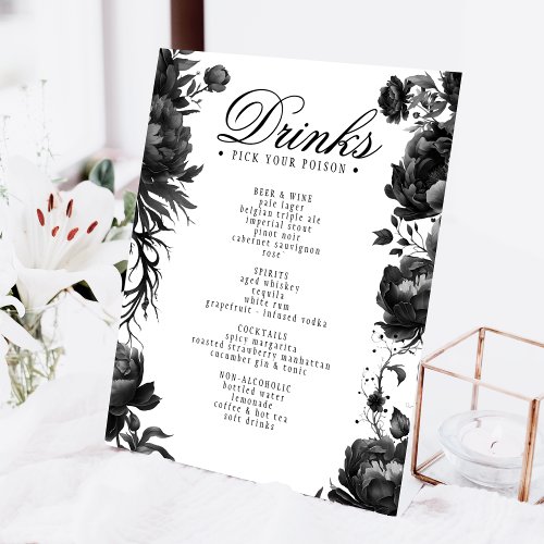 Classic Gothic White Wedding Drinks Menu Pedestal Sign