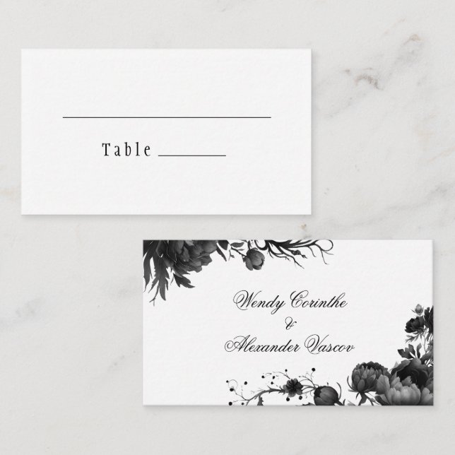 Classic Gothic White Wedding Flat Place Card (Front/Back)
