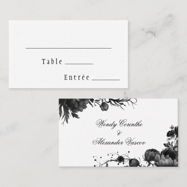 Classic Gothic White Wedding Menu Choice Flat Place Card (Front/Back)