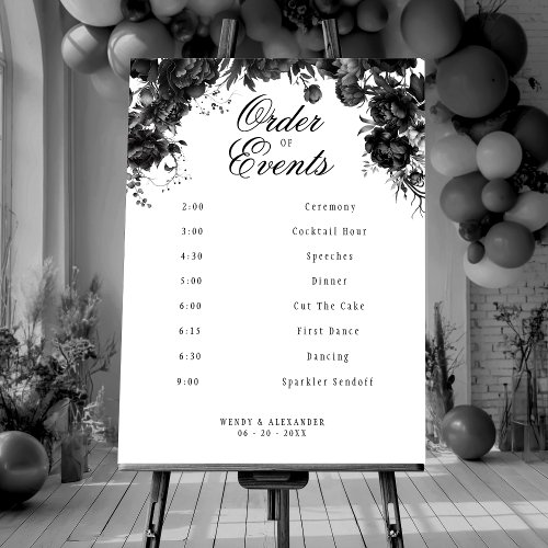 Classic Gothic White Wedding Order Of Events Sign