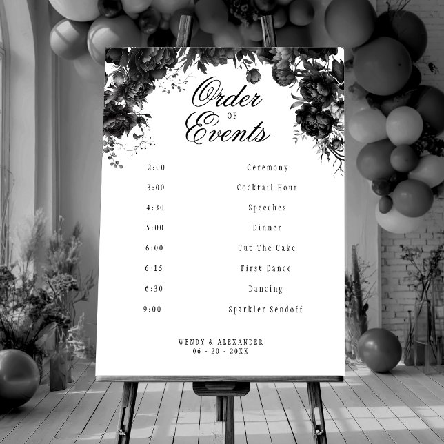 Classic Gothic White Wedding Order Of Events Sign (Creator Uploaded)