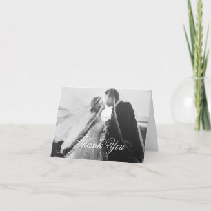 Classic Gothic White Wedding Photo Folded Letterpress Thank You Card