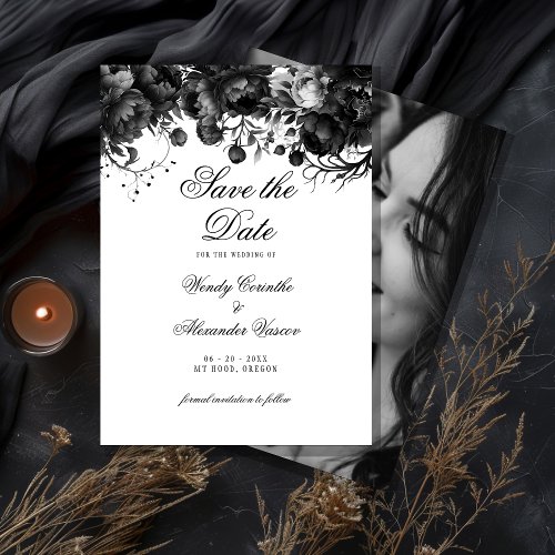 Classic Gothic White Wedding Photo Save The Date