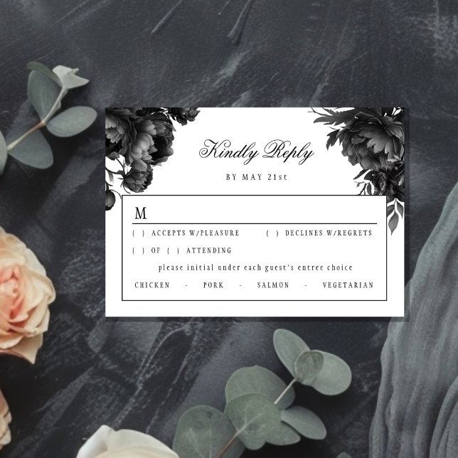 Classic Gothic White Wedding RSVP Card (Creator Uploaded)